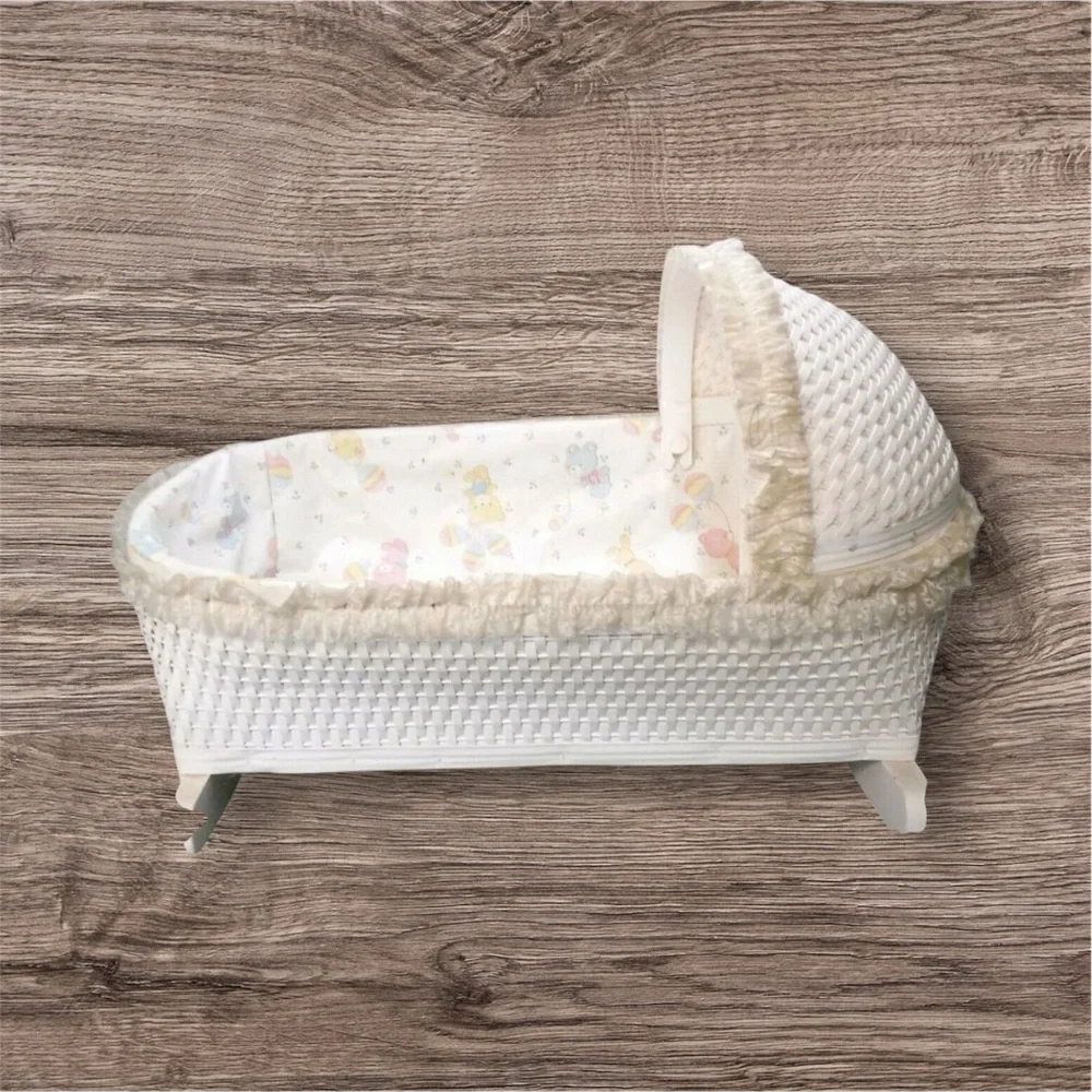 Vintage Wicker Rocking Doll Cradle Badger Basket Co 1970's